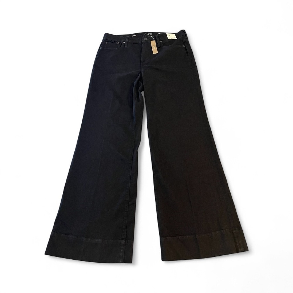 NWT J Crew 96 Low Rise Denim Trouser Jeans Womens 32T Black Wide Leg‎
